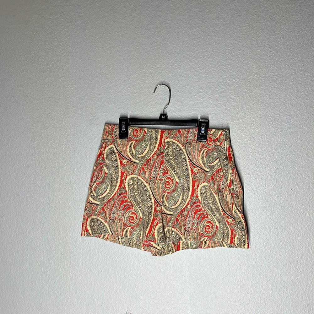 Zara Paisley Print Shorts - Red and Gold